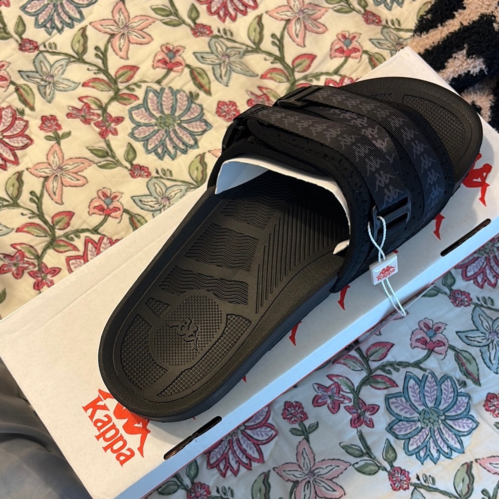 Kappa Black Patterned Slides
